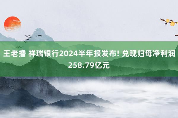 王老撸 祥瑞银行2024半年报发布! 兑现归母净利润258.79亿元